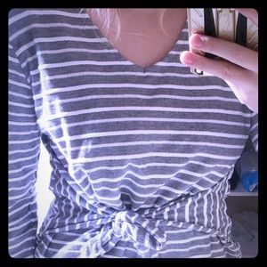 Grey and white striped blouse